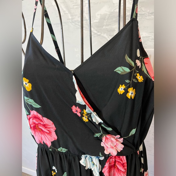 NEW Old Navy Black Floral Fit and Flare Cami Spaghetti Strap Midi Dress XL - Picture 3 of 5